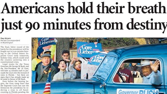 Americans hold their breath: Front page of The Sydney Morning Herald, December 11, 2000.