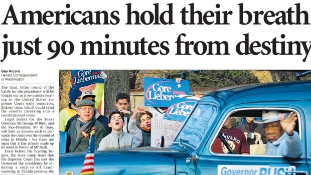 Americans hold their breath: Front page of The Sydney Morning Herald, December 11, 2000.