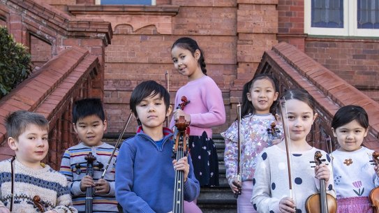 Charlotte Gresham, Dylan Chappel, Xander Brennan, Patricia, Mundine, Madeleine Vohland, Ava Tu and Joshua Ahn play in the Sydney Youth Orchestra. 