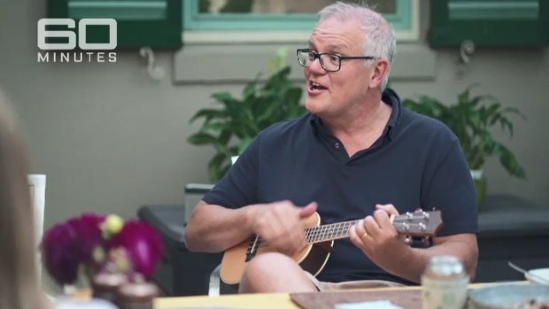 Scott Morrison playing the ukulele. 