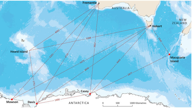 A map of Australia’s Antarctic stations.