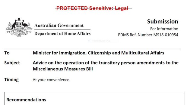 The cover sheet of the classified Home Affairs advice that triggered a referral to the AFP. 