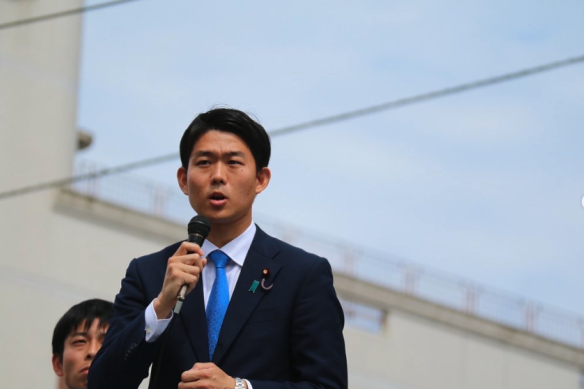 Yamaguchi MP Nobuchiyo Kishi campaigning during the 2023 byelection. 