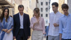 Bashar al-Assad and his wife Asma (centre) with their children (from left) Zein, Hafez and Karim outside the Great Mosque of Aleppo in 2022.