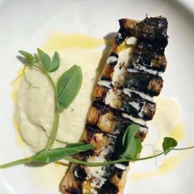 Grilled fish with fennel puree and lovage cream.