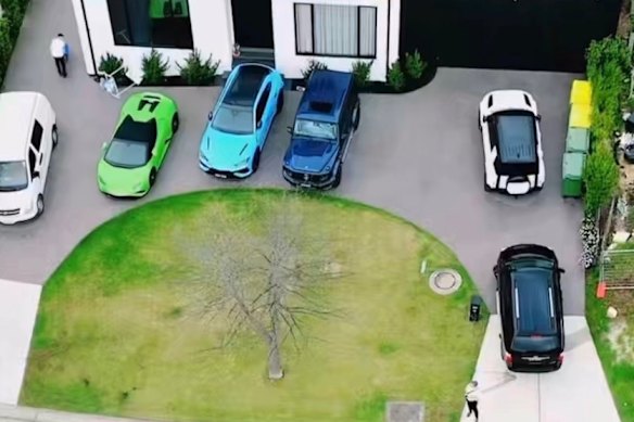 A fleet of luxury cars outside the mansion of Micky Ahuja.