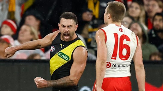 Tiger Jack Graham celebrates a goal.