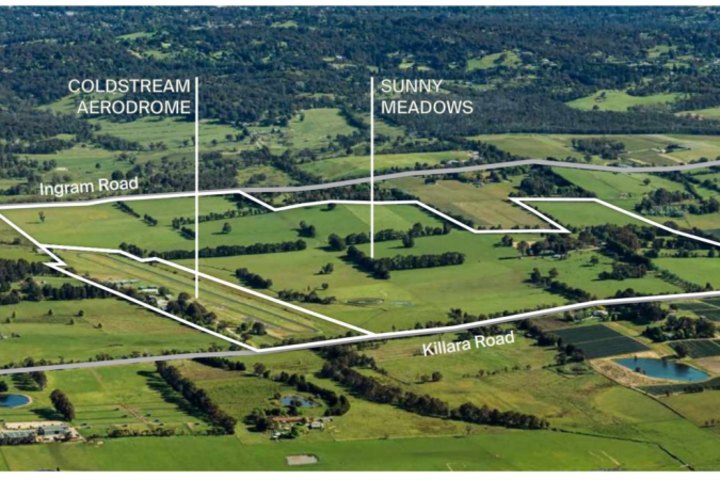 A $24 million sale, with $300 million development plans: the Sunny Meadows farm and Coldstream Aerodrome in Victoria’s Yarra Valley.