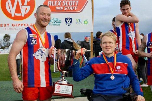 Vernon, pictured here with former Phillip Island skipper Brendan Kimber, won two premierships as coach of the Bulldogs prior to the pandemic.