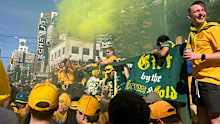 Socceroos fans at the front of Dublin Calling.