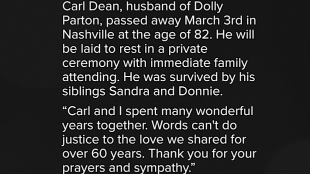 Dolly Parton's Instagram statement confirming death of husband Carl Dean