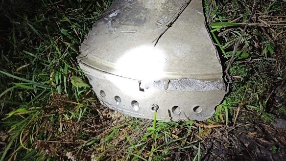 The remnants of a missile that struck a town in Poland near the Ukraine border.