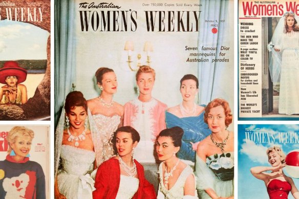 Australian Women’s Weekly covers, clockwise from main: October 9, 1957; February 19, 1975; October 8, 1958; June 30, 1982; November 23, 1960. 