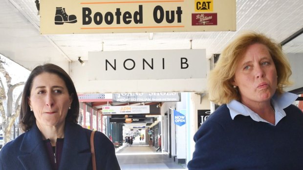 Gladys Berejiklian and Julia Ham walk the streets of Wagga Wagga ahead of the byelection earlier this month. 