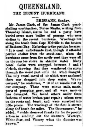 Story on Cyclone Mahina from SMH, May 15, 1899