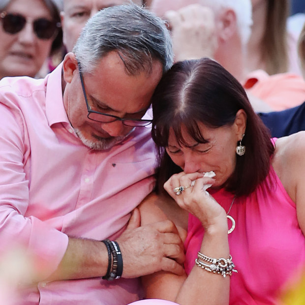 Lloyd and Sue Clarke at a vigil after the death of their daughter and her children. “Are my kids okay? Call my mum,”  Hannah told rescuers at the scene of the attack.
