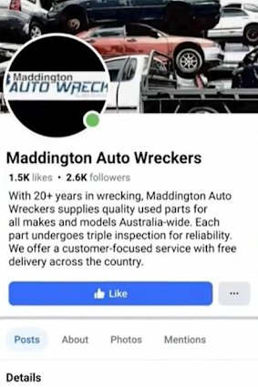 The fake account posing as Maddington Auto Wreckers.