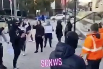 Screenshot of mobile phone footage of the rally in Bankstown on Saturday afternoon.