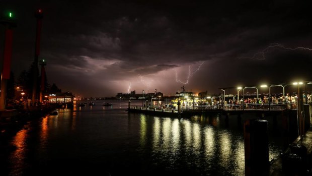 Thunderstorms over Newcastle Harbour.