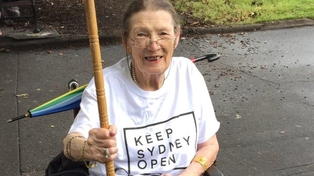 Hollywood Hotel owner Doris Goddard attends the anti-lockout Keep Sydney Open protest in February 2019. 