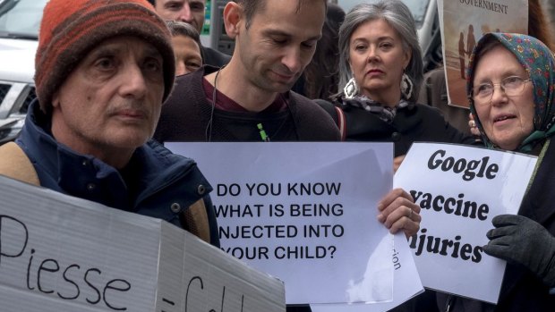 Anti-vaccination messages on display outside the Medical Board of Australia.