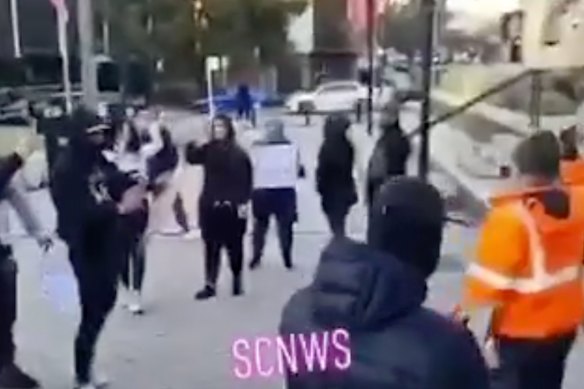 Screenshot of mobile phone footage of the rally in Bankstown on Saturday afternoon.