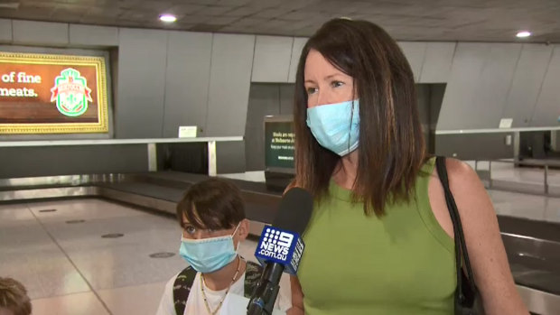 Ruth Mackinnon with her family at Melbourne Airport on Friday morning. They travelled from Seaforth on Sydney’s northern beaches.