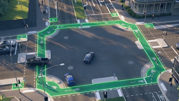 An artist's impression of the protected cycling infrastructure planned for the Albert and Lansdowne streets intersection. 
