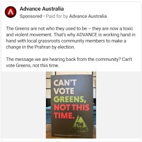 One of Advance’s recent anti-Greens advertisements.