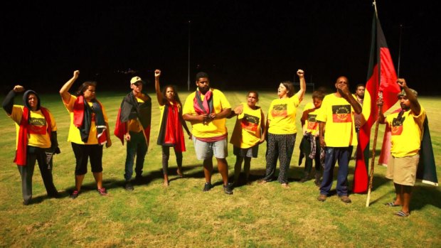 The Freedom Camp delegation prepares to enter the Commonwealth Games opening ceremony at Carrara.