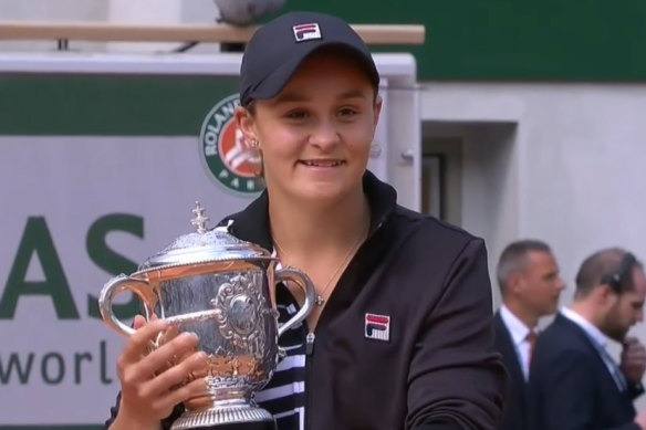 Ash Barty with her French Open trophy last year.