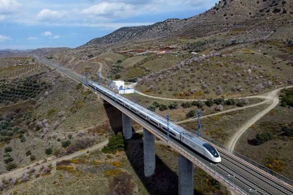 Taking the high-speed AVE train between Madrid and Seville, Spain.