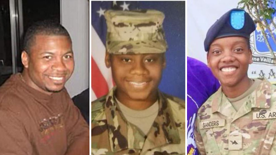 Sergeant William Jerome Rivers, Specialist Breonna Alexsondria Moffett and Specialist Kennedy Ladon Sanders.