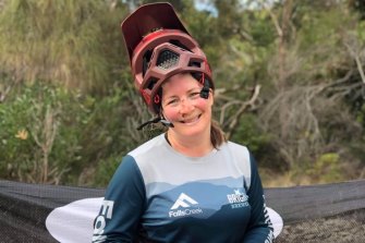 Laura Gray after one of her action-packed rides down a mountain trail.