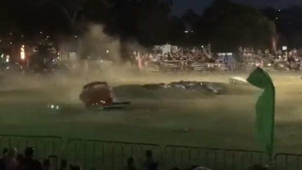 A stock car veers out of control.
