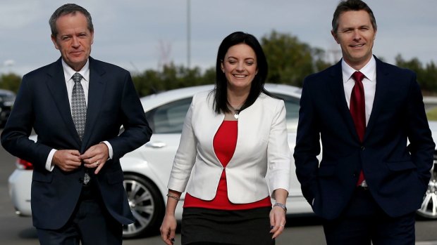 Bill Shorten, Emma Husar and Jason Clare during a visit to the University of Western Sydney in 2016.
