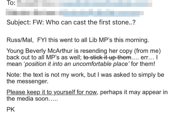 Peter Killin boasts the email is designed to make the Liberal MPs “uncomfortable”.