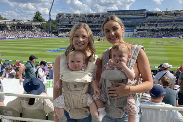 Mums and bubs at the Ashes: Rebekah Labuschagne and Jess Head in England.
