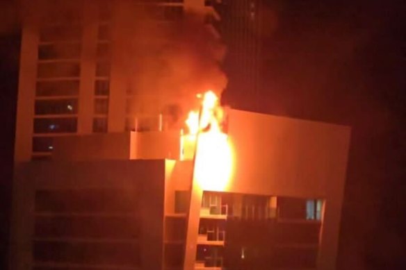 Posts on Facebook captured the flames at the Hilton in Surfers Paradise early Friday morning.