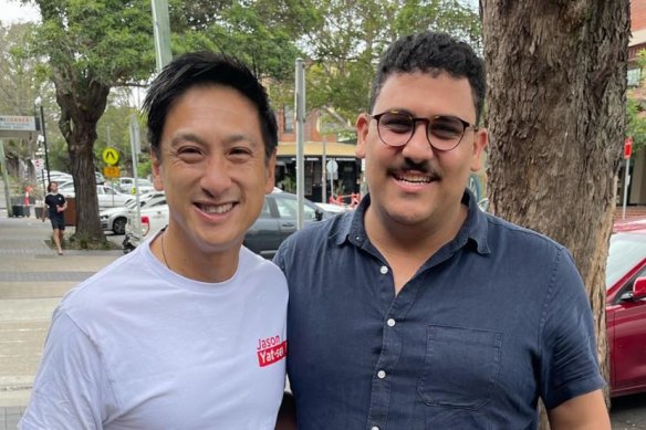 Labor MP for Strathfield Jason Yat-sen Li with Liberal candidate John-Paul Baladi.