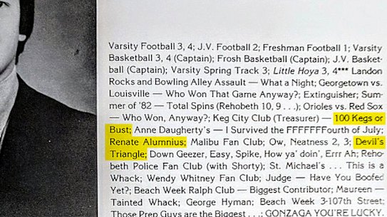 Kavanaugh's memory of himself in school is very different than yearbook portrayal