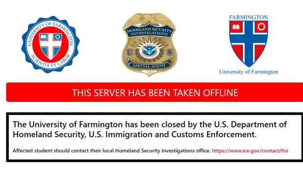 The University of Farmington - an online sting operation aimed at foreigners in the US.