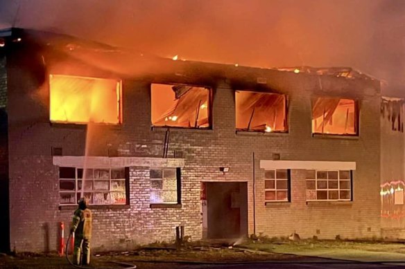 A blaze at the Fish Creek Football Club on Saturday morning.