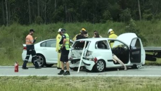 The three-car crash on the Bruce Highway at Palmview.