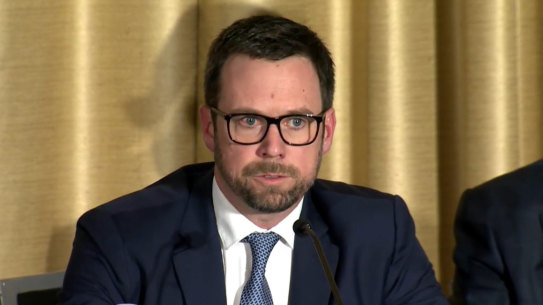 Magellan chief executive David George at the company’s AGM in October. 