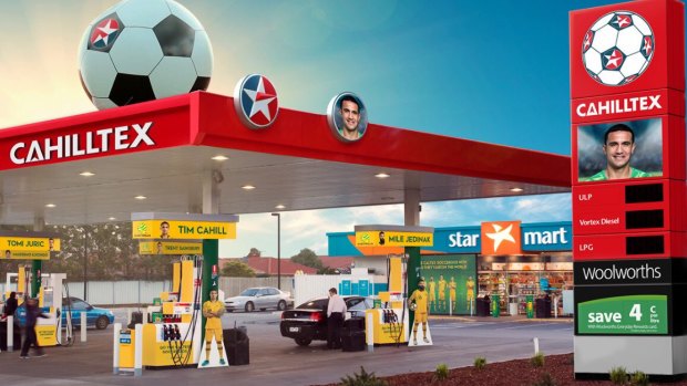 National icon: Caltex have transformed a service station into 'Cahilltex' in honour of the Australian star.