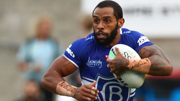 Josh Addo-Carr takes on the Sharks in a trial match in February.