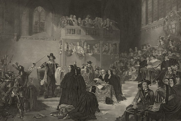 A depiction of the trial of King Charles I in Westminister Hall.
