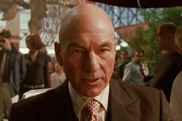 Sir Patrick Stewart as Professor Charles Xavier in X-Men 2, which he starred in with Sir Ian McKellen and Hugh Jackman.