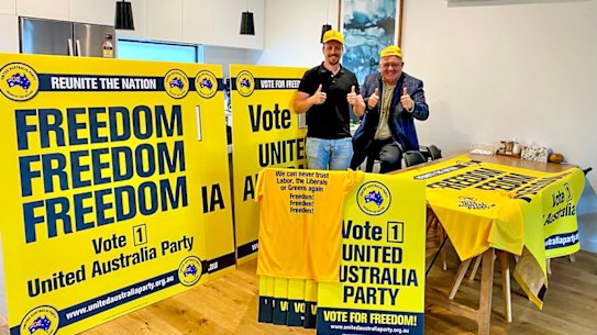 United Australia Party MP Craig Kelly with Morgan Jonas, who has submitted his application to be a candidate with UAP 